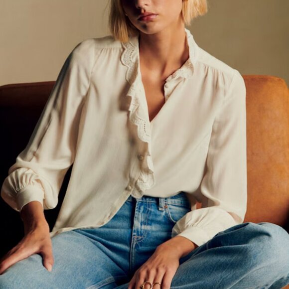 NWT Sezane Chlo Silk Blouse Ecru Ivory White French Classic Causal EU34/US2 - Picture 3 of 8